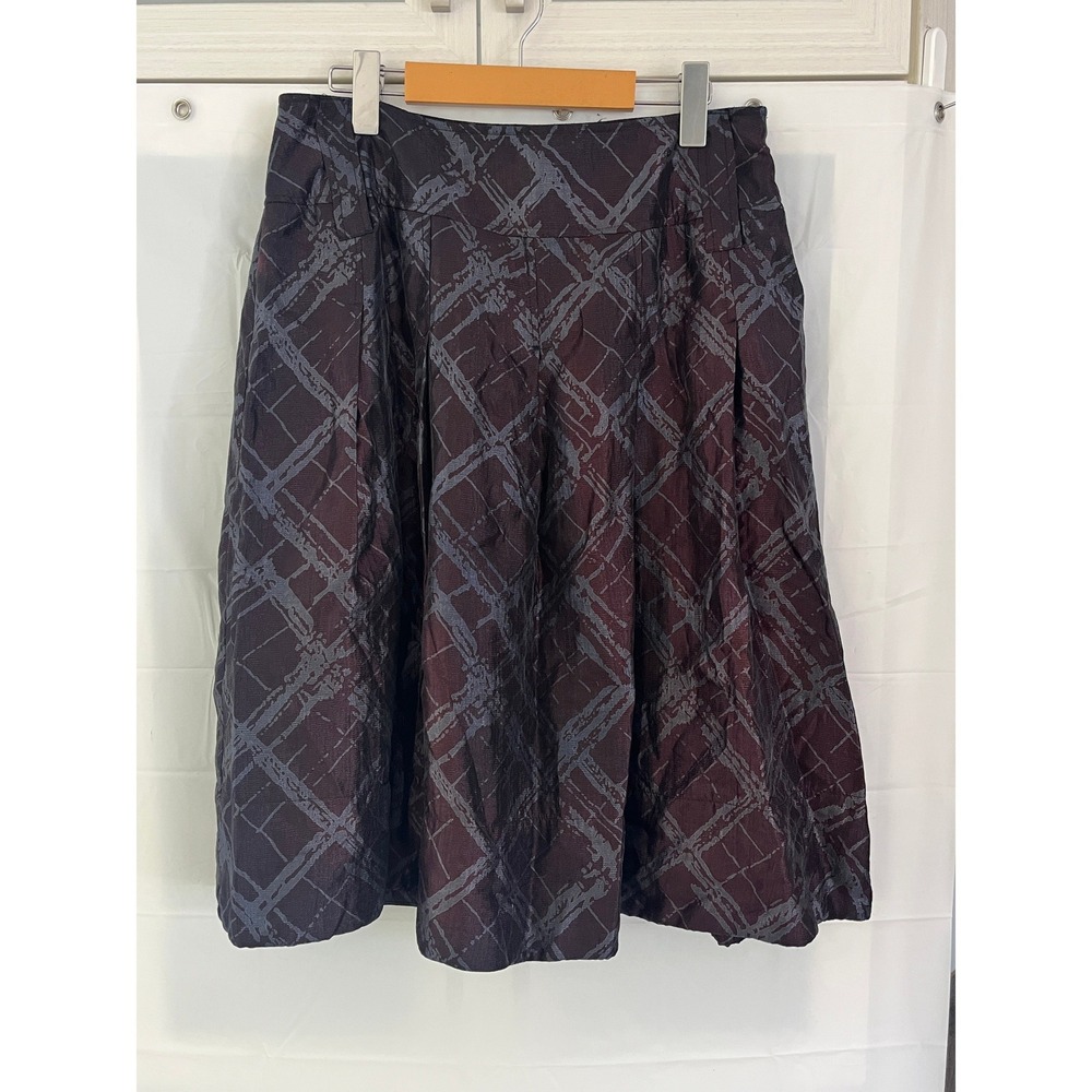 Vintage SC Collection Burgundy Abstract Grid Midi Skirt Size 10 A-Line Pleated